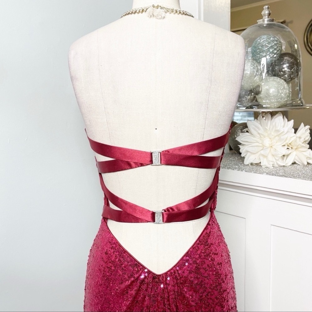 La Femme Red Sequin Strapless Formal Dress Prom Evening Gown Mermaid Size 4 - Picture 6 of 12